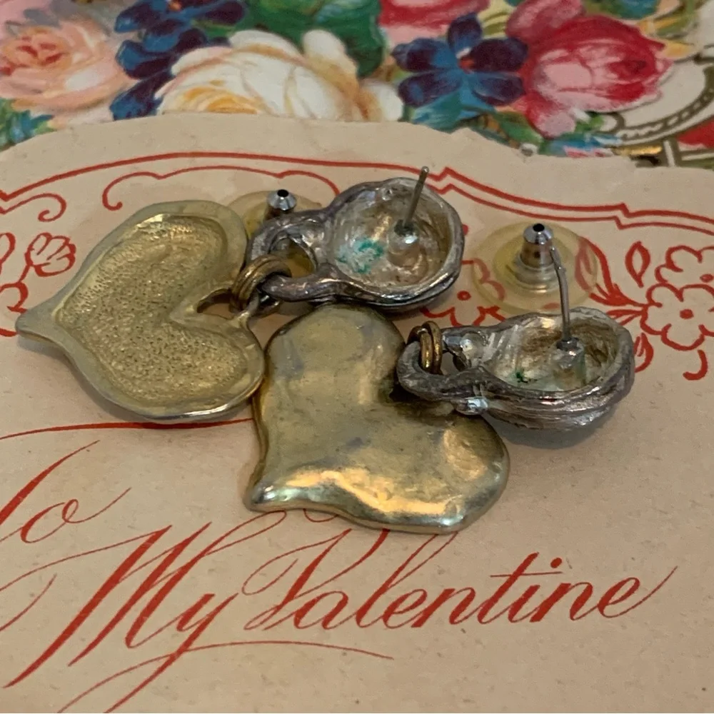 Hammered Heart Dangling Pierced Earrings - Unbranded - Picture 6 of 6
